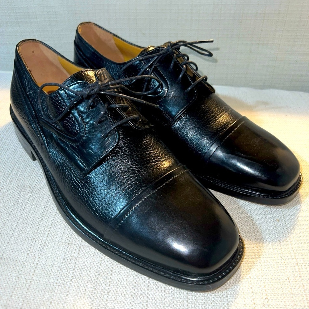 Johnston & Murphy Genuine Deerskin Black Cap Toe Oxfords Men’s Sz 9W Excellent